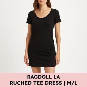 Ragdoll LA Ribbed Ruched Tee Dress Tunic Top Black Oversized Minimalist Everyday